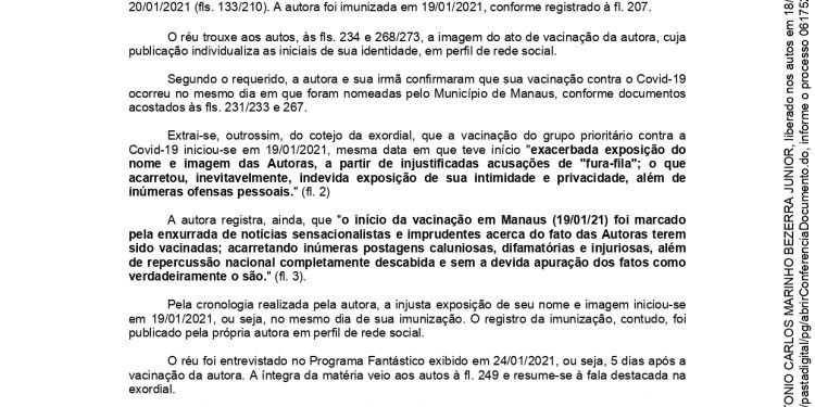 Justiça do Amazonas reconhece que Mario Vianna não foi o causador do vexame contra a médica Isabelle Lins no caso “fura fila” das vacinas
