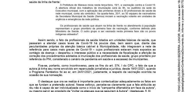 Justiça do Amazonas reconhece que Mario Vianna não foi o causador do vexame contra a médica Isabelle Lins no caso “fura fila” das vacinas