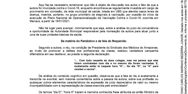 Justiça do Amazonas reconhece que Mario Vianna não foi o causador do vexame contra a médica Isabelle Lins no caso “fura fila” das vacinas